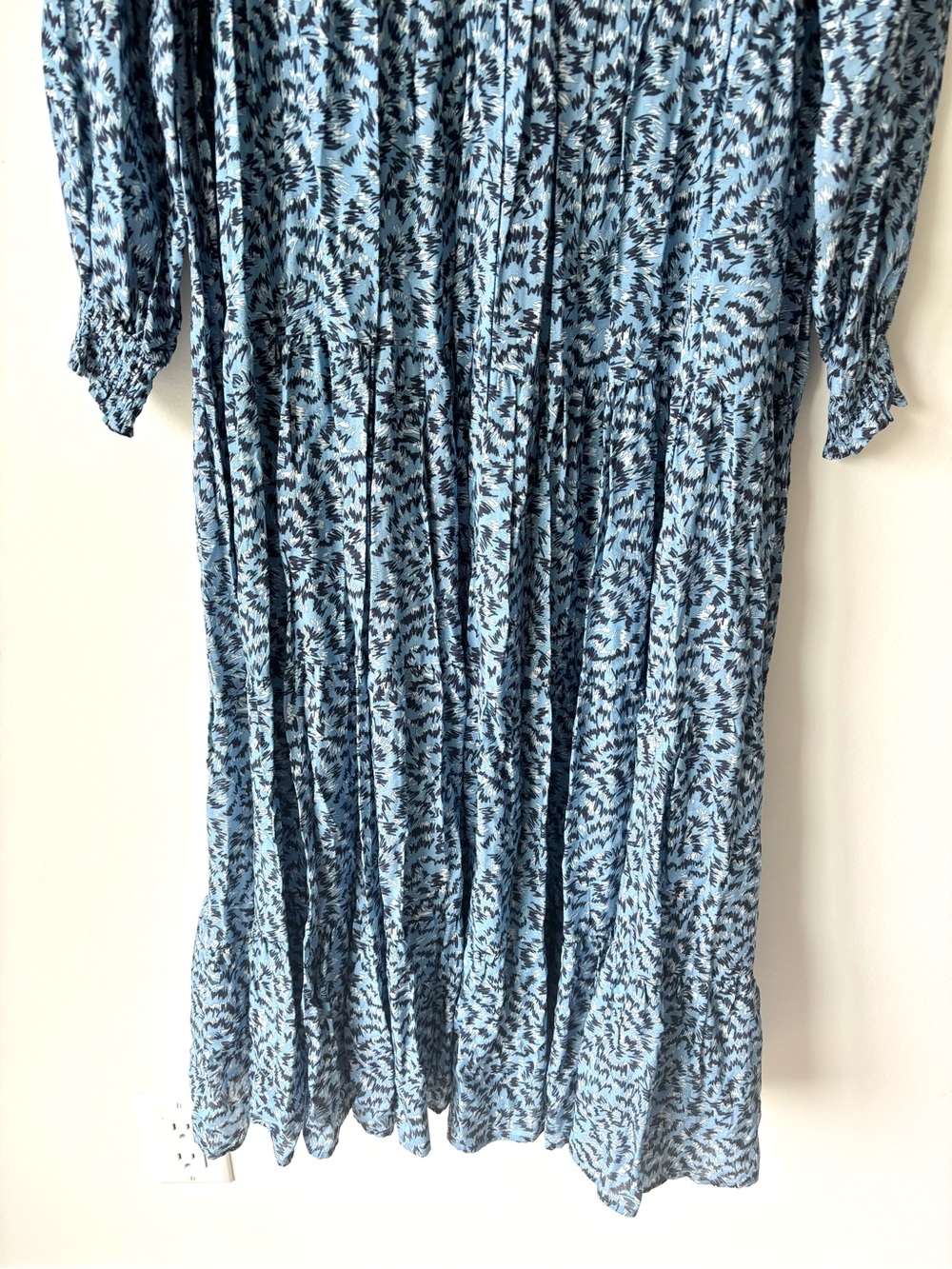 Zara The Angel Dress Blue Abstract Tiered Midi Dress Long Sleeves Flowy Boho - Picture 5 of 11